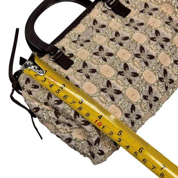 Vintage Prada Bow Cloquet Top Handle Bag Triangle Logo Metallic Evening Bag - Picture 13 of 15